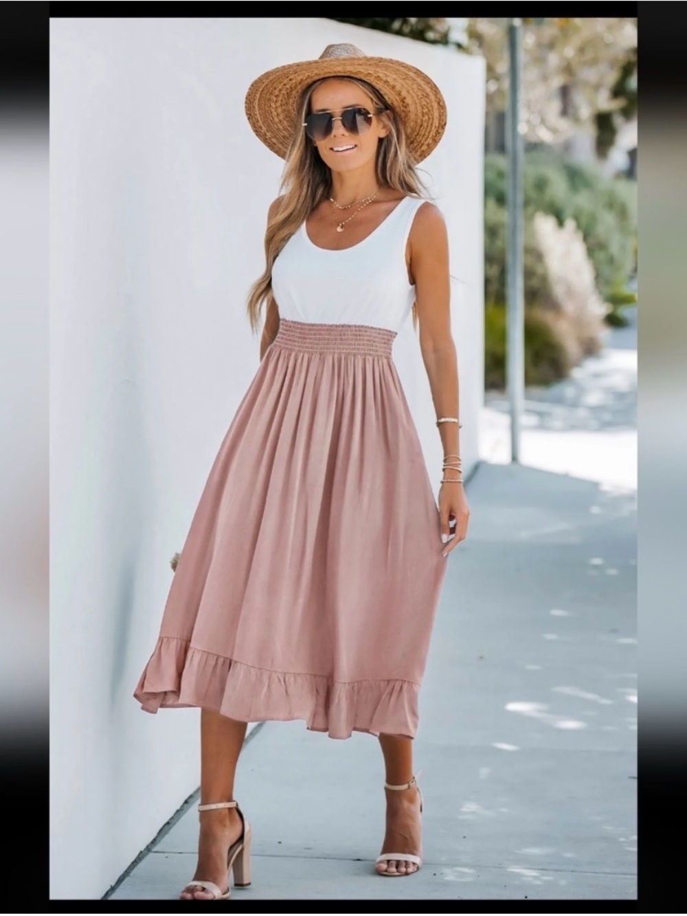 Cupshe Dusty Rose Smocked-Waist Midi Skirt